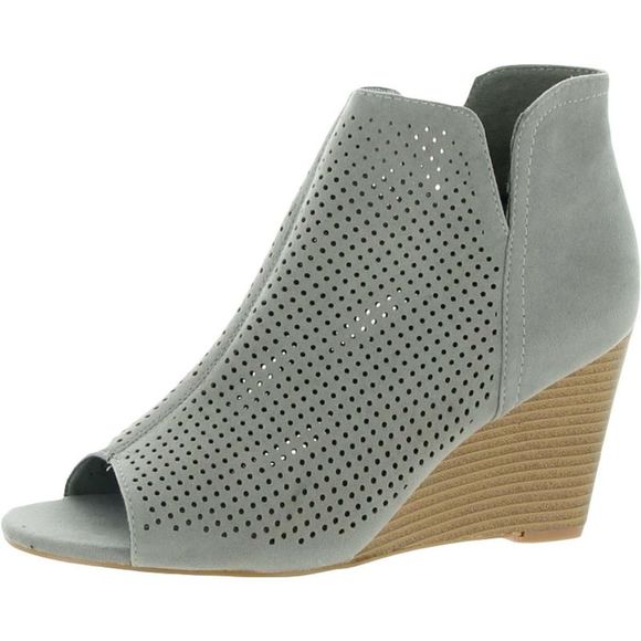 Journee Collection Shoes - Journee Collection Womens Gray Perforated Faux Suede Wedge Heels Shoes NWOB